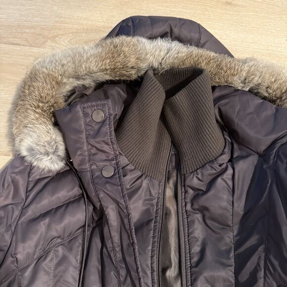 Kenneth Cole Reaction Down Puffer Jacket Removeable Rabbit Fur Hood Women's Sz M - Picture 7 of 9
